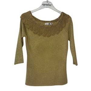 Joseph A. Gold Metallic Sweater Knit Stretchy Top